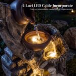 Costway Fontana da giardino con illuminazione led e pompa, Fontana a cascata in resina effetto pietra e legno con anatre - immagine 11