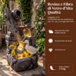 Costway Fontana da giardino con illuminazione led e pompa, Fontana a cascata in resina effetto pietra e legno con anatre - immagine 9