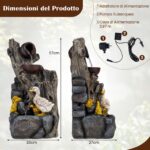 Costway Fontana da giardino con illuminazione led e pompa, Fontana a cascata in resina effetto pietra e legno con anatre - immagine 5