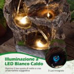 Costway Fontana da giardino ornamento cascata con illuminazione led e pompa, Fontana a cascata in stile roccia con muschio artificiale - immagine 10