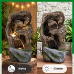 Costway Fontana da giardino ornamento cascata con illuminazione led e pompa, Fontana a cascata in stile roccia con muschio artificiale - immagine 9
