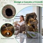Costway Fontana da giardino ornamento cascata con illuminazione led e pompa, Fontana a cascata in stile roccia con muschio artificiale - immagine 7