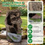 Costway Fontana da giardino ornamento cascata con illuminazione led e pompa, Fontana a cascata in stile roccia con muschio artificiale - immagine 8