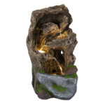 Costway Fontana da giardino ornamento cascata con illuminazione led e pompa, Fontana a cascata in stile roccia con muschio artificiale