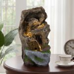 Costway Fontana da giardino ornamento cascata con illuminazione led e pompa, Fontana a cascata in stile roccia con muschio artificiale - immagine 2