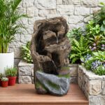 Costway Fontana da giardino ornamento cascata con illuminazione led e pompa, Fontana a cascata in stile roccia con muschio artificiale - immagine 3