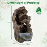 Costway Fontana da giardino ornamento cascata con illuminazione led e pompa, Fontana a cascata in stile roccia con muschio artificiale - immagine 5