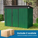 Costway Capannone da giardino per stoccaggio con design a tetto inclinato, Casa per attrezzi da giardino con 2 porte Verde - immagine 10