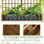 Costway Contenitore per piante in legno con traliccio e fori di drenaggio, Letto da giardino elevato per piante rampicanti e fiori 180 cm Marrone - immagine 9