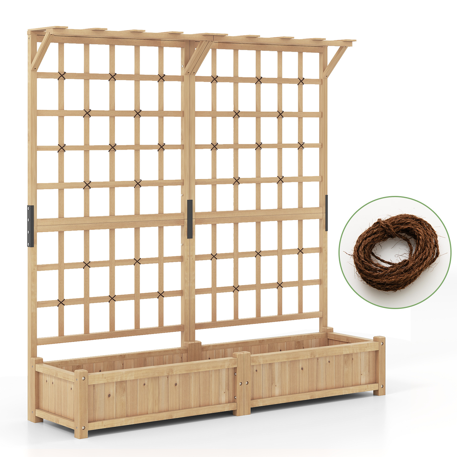 GT4347VH-mediaId103759289-1774242092.jpg Costway Contenitore per piante in legno con traliccio e fori di drenaggio, Letto da giardino elevato per piante rampicanti e fiori 180 cm Naturale - immagine 1