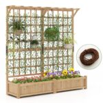 Costway Contenitore per piante in legno con traliccio e fori di drenaggio, Letto da giardino elevato per piante rampicanti e fiori 180 cm Naturale - immagine 5