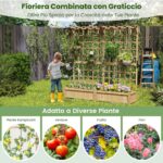 Costway Contenitore per piante in legno con traliccio e fori di drenaggio, Letto da giardino elevato per piante rampicanti e fiori 180 cm Naturale - immagine 10