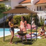 Costway Gazebo barbecue copertura doppio strato con 2 ripiani 7 ganci, Tenda per picnic e barbecue per giardino piscina e terrazza Caffè - immagine 2