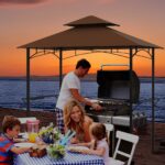 Costway Gazebo barbecue copertura doppio strato con 2 ripiani 7 ganci, Tenda per picnic e barbecue per giardino piscina e terrazza Caffè - immagine 3