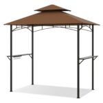 Costway Gazebo barbecue copertura doppio strato con 2 ripiani 7 ganci, Tenda per picnic e barbecue per giardino piscina e terrazza Caffè - immagine 4