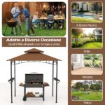 Costway Gazebo barbecue copertura doppio strato con 2 ripiani 7 ganci, Tenda per picnic e barbecue per giardino piscina e terrazza Caffè - immagine 6