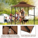 Costway Gazebo barbecue copertura doppio strato con 2 ripiani 7 ganci, Tenda per picnic e barbecue per giardino piscina e terrazza Caffè - immagine 9