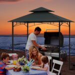 Costway Gazebo barbecue copertura doppio strato con 2 ripiani 7 ganci, Tenda per picnic e barbecue per giardino piscina e terrazza Grigio - immagine 3