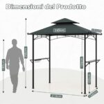 Costway Gazebo barbecue copertura doppio strato con 2 ripiani 7 ganci, Tenda per picnic e barbecue per giardino piscina e terrazza Grigio - immagine 5