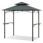 Costway Gazebo barbecue copertura doppio strato con 2 ripiani 7 ganci, Tenda per picnic e barbecue per giardino piscina e terrazza Grigio - immagine 4