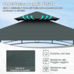 Costway Gazebo barbecue copertura doppio strato con 2 ripiani 7 ganci, Tenda per picnic e barbecue per giardino piscina e terrazza Grigio - immagine 10