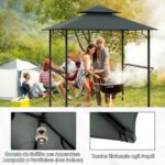 Costway Gazebo barbecue copertura doppio strato con 2 ripiani 7 ganci, Tenda per picnic e barbecue per giardino piscina e terrazza Grigio - immagine 9
