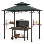 Costway Gazebo barbecue copertura doppio strato con 2 ripiani 7 ganci, Tenda per picnic e barbecue per giardino piscina e terrazza Grigio