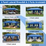 Costway Gazebo da esterno pieghevole 3 x 6 m con pareti rimovibili striscie riflettenti sacchi di sabbia, Tendone pop up regolabile in altezza Blu - immagine 5
