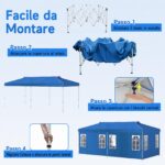 Costway Gazebo da esterno pieghevole 3 x 6 m con pareti rimovibili striscie riflettenti sacchi di sabbia, Tendone pop up regolabile in altezza Blu - immagine 6
