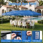 Costway Gazebo da esterno pieghevole 3 x 6 m con pareti rimovibili striscie riflettenti sacchi di sabbia, Tendone pop up regolabile in altezza Blu - immagine 7