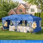 Costway Gazebo da esterno pieghevole 3 x 6 m con pareti rimovibili striscie riflettenti sacchi di sabbia, Tendone pop up regolabile in altezza Blu - immagine 9