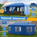 Costway Gazebo da esterno pieghevole 3 x 6 m con pareti rimovibili striscie riflettenti sacchi di sabbia, Tendone pop up regolabile in altezza Blu - immagine 11