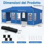 Costway Gazebo da esterno pieghevole 3 x 6 m con pareti rimovibili striscie riflettenti sacchi di sabbia, Tendone pop up regolabile in altezza Blu - immagine 4