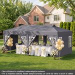 Costway Gazebo da esterno pieghevole 3 x 6 m con pareti rimovibili striscie riflettenti sacchi di sabbia, Tendone pop up regolabile in altezza Grigio - immagine 4