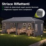 Costway Gazebo da esterno pieghevole 3 x 6 m con pareti rimovibili striscie riflettenti sacchi di sabbia, Tendone pop up regolabile in altezza Grigio - immagine 5