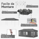 Costway Gazebo da esterno pieghevole 3 x 6 m con pareti rimovibili striscie riflettenti sacchi di sabbia, Tendone pop up regolabile in altezza Grigio - immagine 9