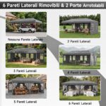 Costway Gazebo da esterno pieghevole 3 x 6 m con pareti rimovibili striscie riflettenti sacchi di sabbia, Tendone pop up regolabile in altezza Grigio - immagine 10