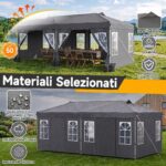 Costway Gazebo da esterno pieghevole 3 x 6 m con pareti rimovibili striscie riflettenti sacchi di sabbia, Tendone pop up regolabile in altezza Grigio - immagine 11