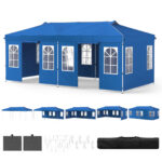 Costway Gazebo da esterno pieghevole 3 x 6 m con pareti rimovibili striscie riflettenti sacchi di sabbia, Tendone pop up regolabile in altezza Blu