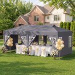 Costway Gazebo da esterno pieghevole 3 x 6 m con pareti rimovibili striscie riflettenti sacchi di sabbia, Tendone pop up regolabile in altezza Grigio - immagine 2