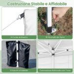 Costway Gazebo da esterno pieghevole con pareti laterali 6 sacchi di sabbia e borsa, Gazebo regolabile in altezza Bianco - immagine 9