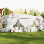Costway Gazebo da esterno pieghevole con pareti laterali 6 sacchi di sabbia e borsa, Gazebo regolabile in altezza Bianco - immagine 2