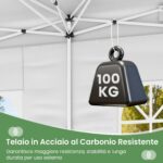 Costway Gazebo da esterno pieghevole con pareti laterali 6 sacchi di sabbia e borsa, Gazebo regolabile in altezza Bianco - immagine 12