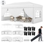 Costway Gazebo da esterno pieghevole con pareti laterali 6 sacchi di sabbia e borsa, Gazebo regolabile in altezza Bianco - immagine 5