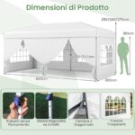 Costway Gazebo da esterno pieghevole con pareti laterali 6 sacchi di sabbia e borsa, Gazebo regolabile in altezza Bianco - immagine 6