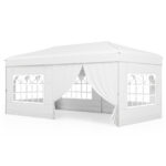 Costway Gazebo da esterno pieghevole con pareti laterali 6 sacchi di sabbia e borsa, Gazebo regolabile in altezza Bianco