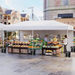Costway Gazebo da esterno pieghevole con pareti laterali 6 sacchi di sabbia e borsa, Gazebo regolabile in altezza Bianco - immagine 3