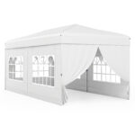Costway Gazebo da esterno pieghevole con pareti laterali 6 sacchi di sabbia e borsa, Gazebo regolabile in altezza Bianco - immagine 4
