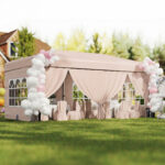Costway Gazebo da esterno pieghevole con pareti laterali 6 sacchi di sabbia e borsa, Gazebo regolabile in altezza Beige - immagine 2