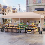 Costway Gazebo da esterno pieghevole con pareti laterali 6 sacchi di sabbia e borsa, Gazebo regolabile in altezza Beige - immagine 3
